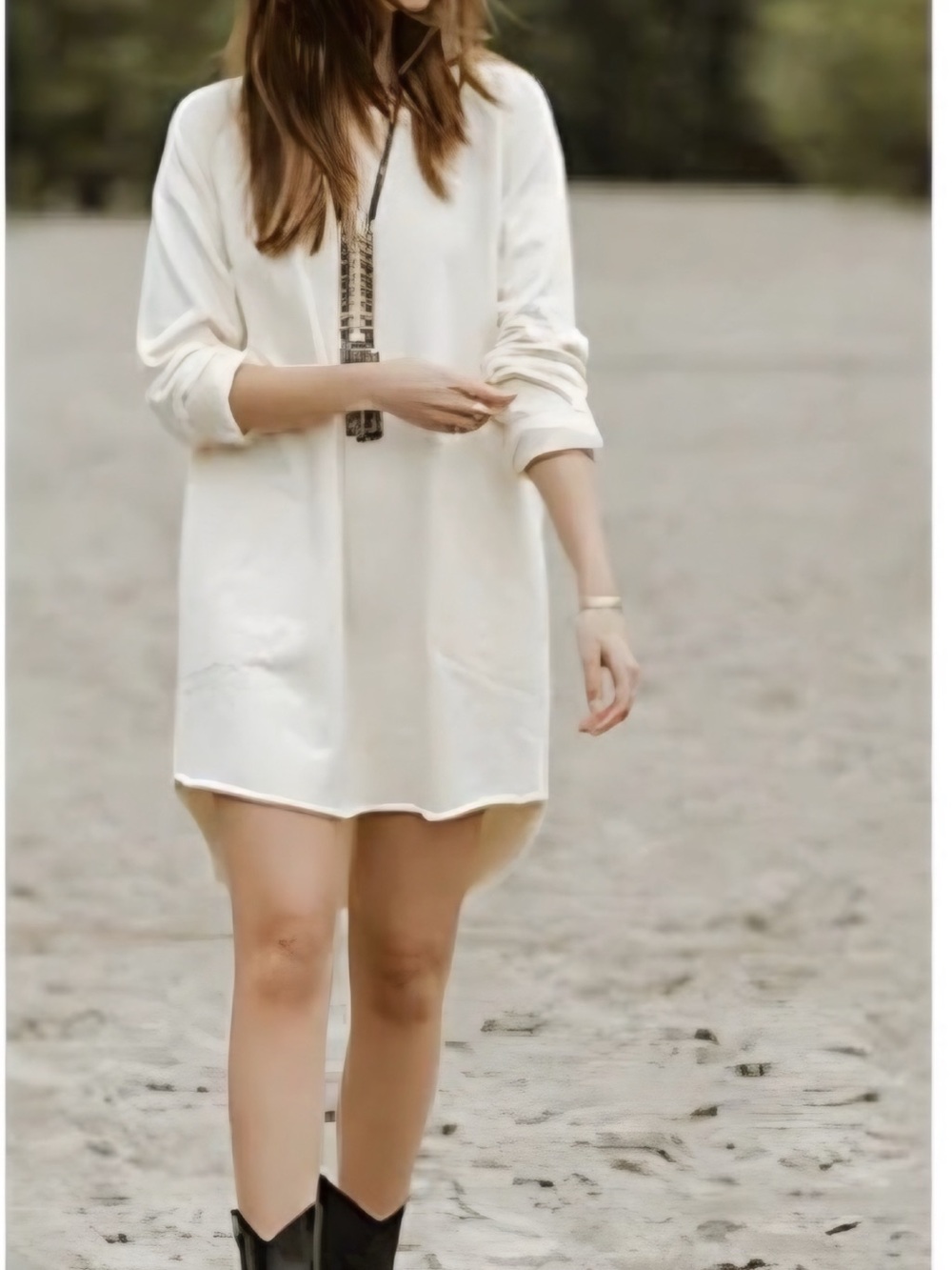 Jackson Rowe Larrea Cream Cotton Oversized Sweatshirt Pocket Dress